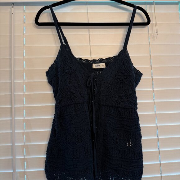 EUC Hollister Navy Crochet Tie Front Sweater Tank (Size: M) - Picture 4 of 4